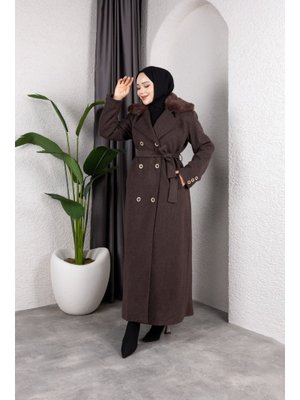 Pamuk Butik Kruvaze Kürk Yaka Kuşaklı Tam Boy Manto Kaban