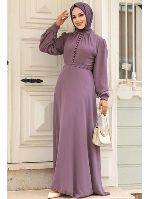 Neva Style Düğme Detaylı Gül Kurusu Elbise 2703gk