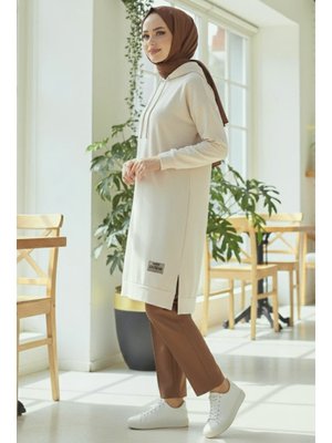 Tofisa Krem Armalı Vortex Yırtmaçlı Tunik
