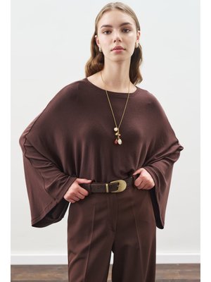 MANUKA Acı Kahve Pelerin Tarz Bluz