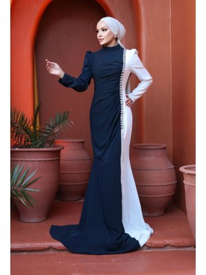 Neva Style Boncuk Detaylı Lacivert Beyaz 49651lb