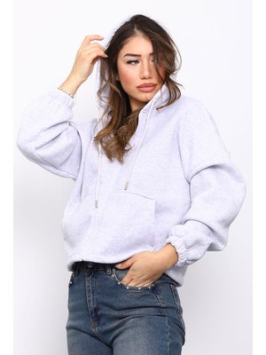 İmaj Butik Gri Sağ Kol Fermuarlı Cepli Üç İplik Sweat Hırka