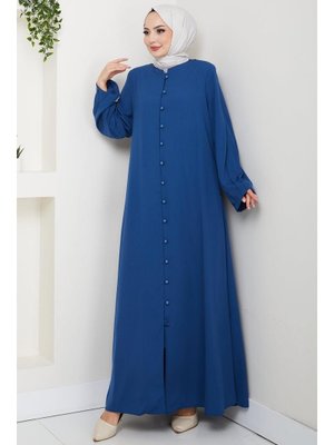 Hafsa Mina İndigo Kolu Pensli Düğmeli Ferace