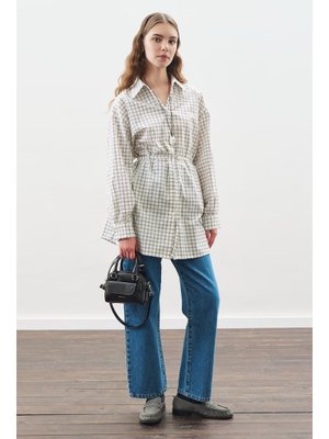 MANUKA Ekru Desenli Poplin Tunik