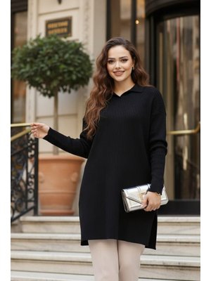 Neva Style Fitilli Siyah Triko Kazak Tunik 65903s2