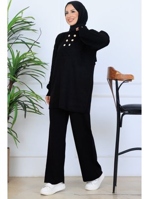 Benguen Siyah Düğme Detaylı Triko Takım