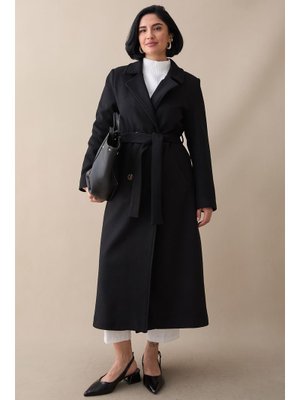 InStyle Astarlı Kaşe Kruvaze Siyah Kaban