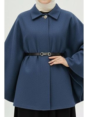 İmaj Butik İndigo Kemerli Kaşe Panço