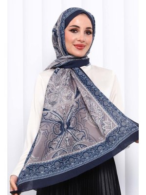 İmaj Butik Lacivert Desenli Kraş Şal