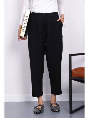 İmaj Butik Siyah Dabıl Bel Lastikli Havuç Pantolon