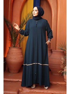 Neva Style Fermuarlı Petrol Mavisi Ferace 26212pm