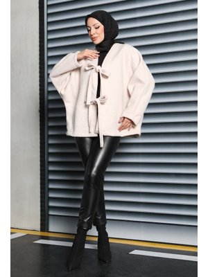 Tofisa Krem Çift Bağcık Detaylı Buklet Ceket