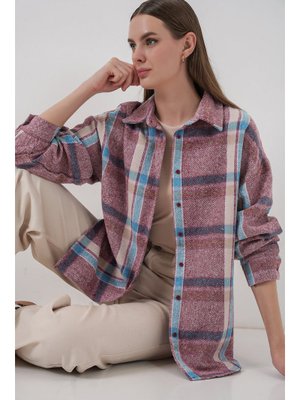 Bigdart Pembe Ekose Desen Oversize Oduncu Gömlek
