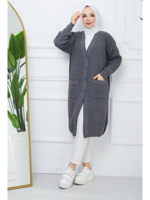 Pamuk Butik Düğme Kapamalı Cepli Triko Hırka