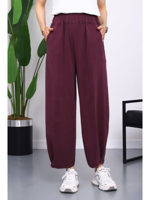 İmaj Butik Mürdüm Bel Lastikli Cepli Pantolon