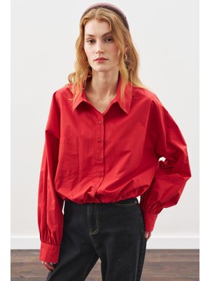 MANUKA Kırmızı Crop Balon Form Gömlek