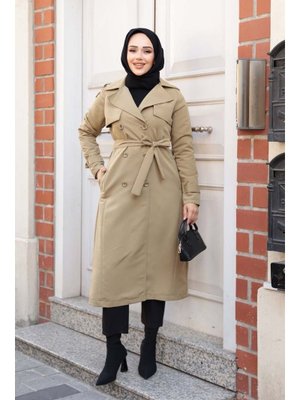 Neva Style Kemerli Açık Haki Trençkot 62481ahk
