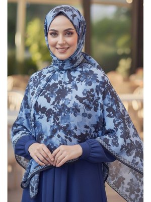 Tofisa Lacivert Lacıvert Midnight Bloom Serisi Pamuk Şal