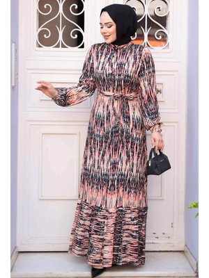 Neva Style Desenli Somon Elbise 52721smn