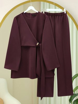 Podyumplus Bordo Önü Çapraz Bağlamalı Yırtmaçlı Scuba Takım