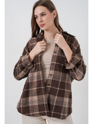 Bigdart Kahverengi Ekose Desen Oversize Oduncu Gömlek