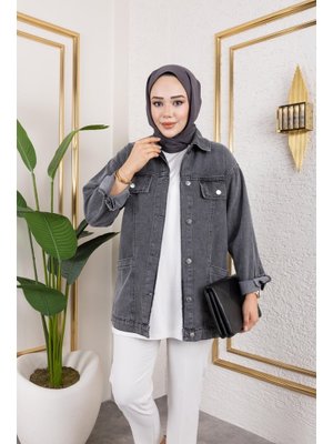 Harmatime butik Cep Detaylı Denim Siyah Kot Ceket