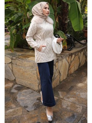 İmaj Butik Taş Yaka Kürklü Kapitone Mont