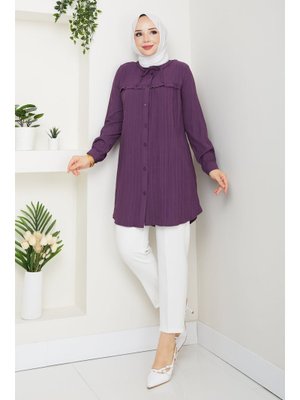 Pamuk Butik Yaka Detaylı Fırfırlı Robalı Gömlek