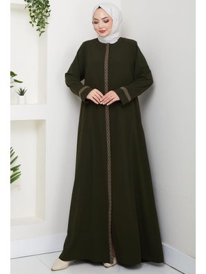 Hafsa Mina Haki Çiçek Nakışlı Büyük Beden Ferace