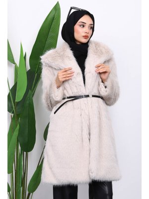 İmaj Butik Taş Kemerli Astarlı Kürk Kaban