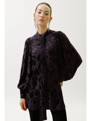 MANUKA Mor Jakarlı Saten Gömlek