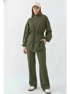 Benguen Haki Belden Büzgülü Scuba Takım