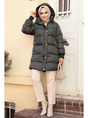 Neva Style Kapüşonlu Koyu Petrol Yeşili Şişme Mont 80191kpy