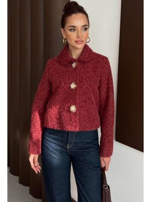 Podyumplus Kırmızı Tedy Çiçek Düğmeli Ceket