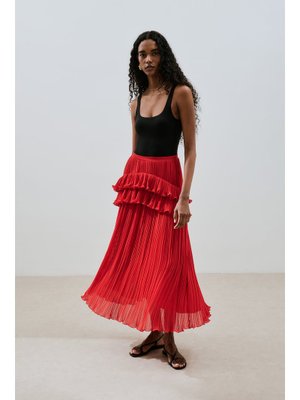 MANUKA Kırmızı Mila Piliseli Katlı Etek