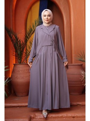 Neva Style Fermuarlı Koyu Vizon Ferace 26431kv