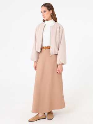 Refka Gabardin Kumaş A Form Klasik Etek Vizon