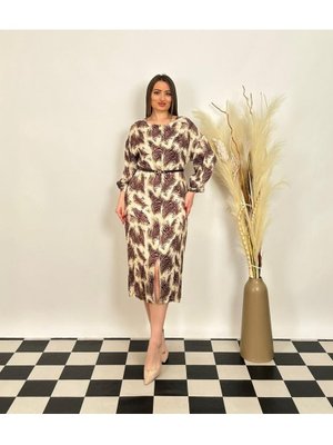 De White`s Bordo Büyük Beden Önden Küçük Yırtmaçlı Kemerli Elbise