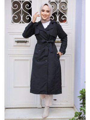 Neva Style Kemerli Siyah Trençkot 61261s