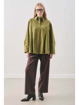MANUKA Yağ Yeşili Parçalı Tasarım Gömlek