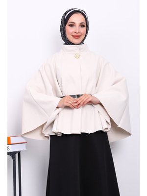 İmaj Butik Taş Kemerli Kaşe Panço