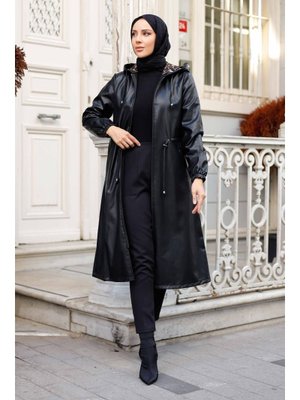 Pamuk Butik Kapüşonlu Cepli Deri Kap