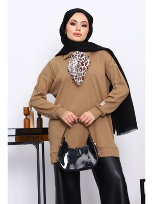 İmaj Butik Camel Fular Detaylı Yakalı Tunik