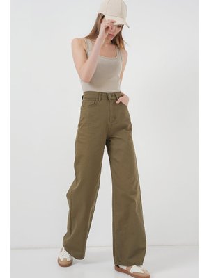 Bigdart Haki Bol Paça Yüksek Bel Palazzo Pantolon