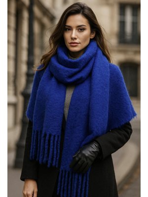 Remsa Mavi Püskül Detay Atkı Omuz Şalı 40x200 Cm 1295 Saks