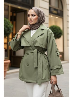 Salih Çelebi Haki Apolet Detaylı Trençkot