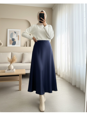 Podyumplus Laci Beli Lastikli Saten Etek