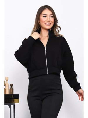 İmaj Butik Siyah Fermuarlı Üç İplik Sweat Hırka