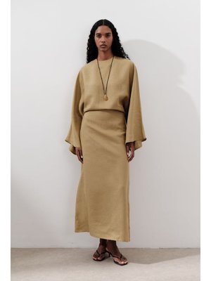 MANUKA Keten Geniş Bağlamalı Elbise Köri