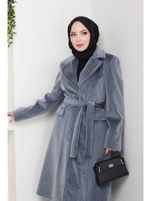 Pamuk Butik Astarlı Kuşaklı Tüylü Fox Kaban